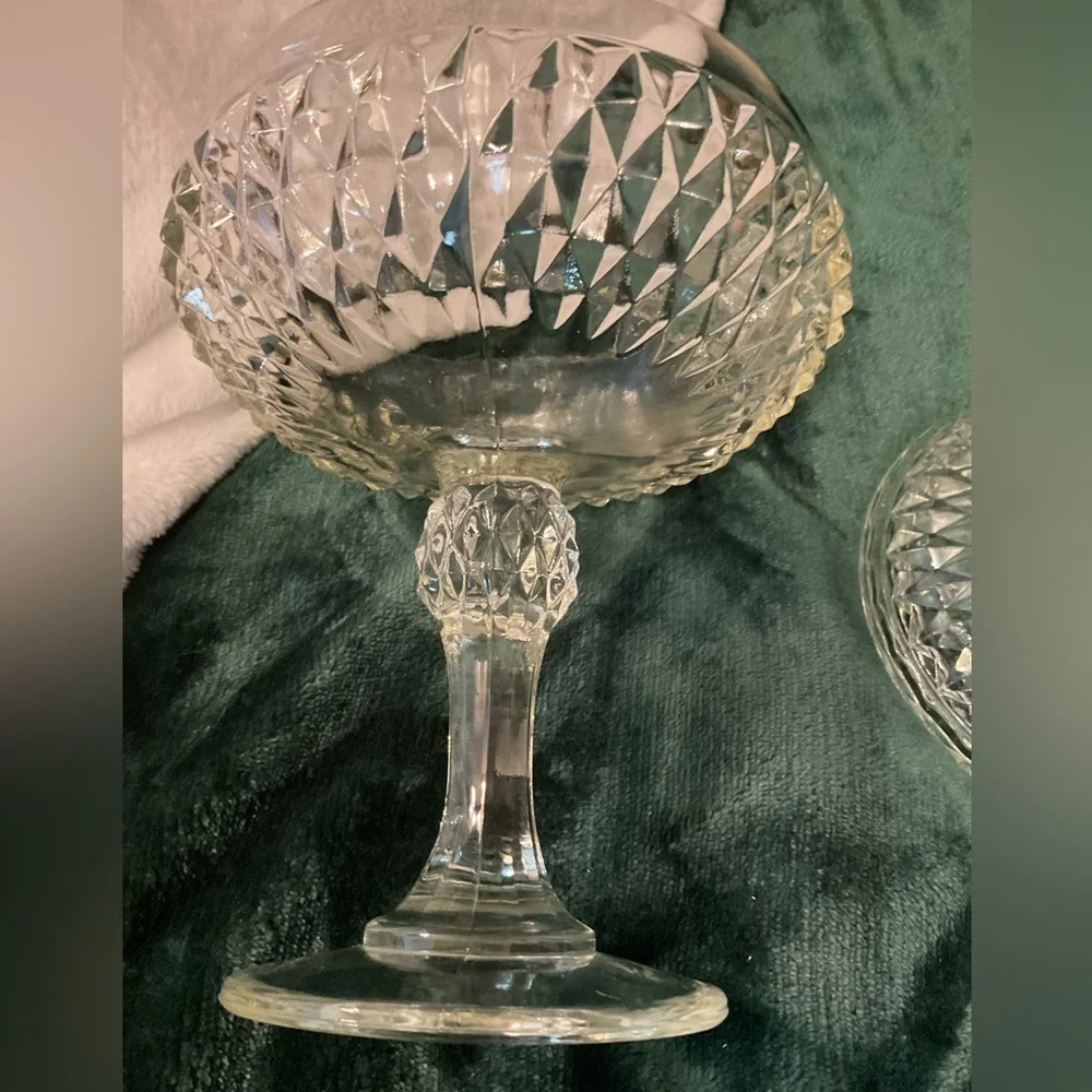 Indiana Glass, Indiana Diamond Point Vintage Compote or Candy Dish